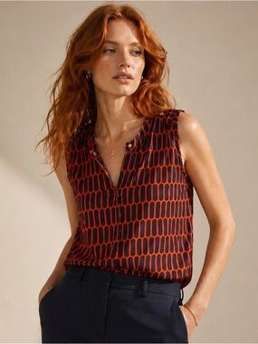 Michael Kors Orange Navy Geometric Sleeveless Blouse Sz 4